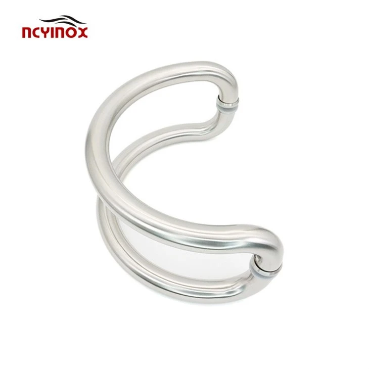 Brushed 316 Stainless Steel Glass Mounted Back-to-Back Elbow Style Pull Handle