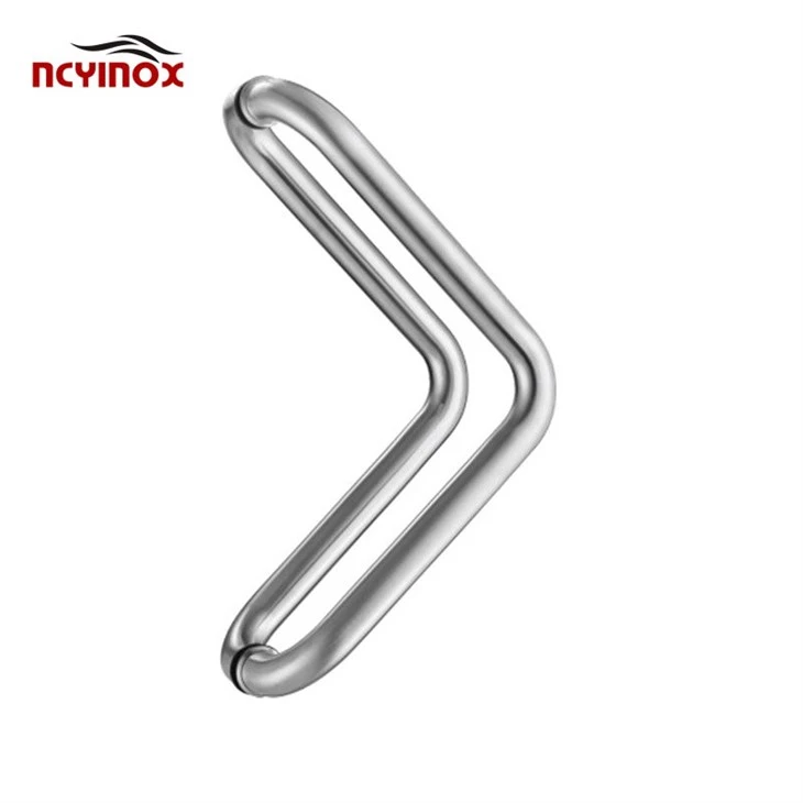 Brushed Stainless Glass Mounted Back-to-Back Elbow Style Pull Handle