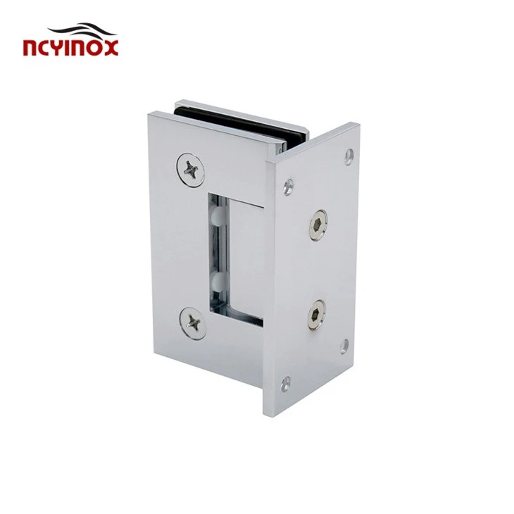 Chrome Door Hinge For Glass Door in Bathroom, Shower Enclosure, Showcase, Glass Fitting Isolated On A White, Closeup