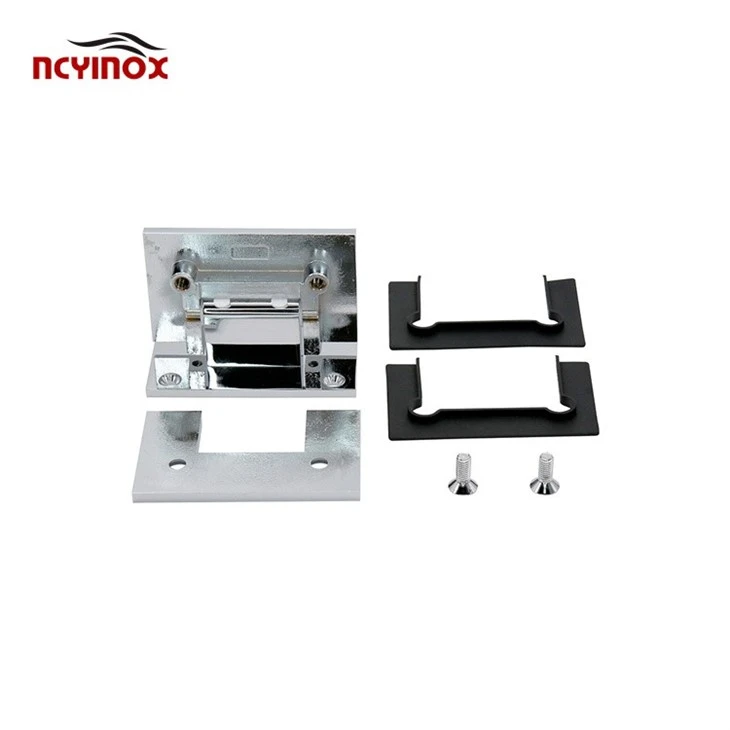 Chrome Door Hinge For Glass Door in Bathroom, Shower Enclosure, Showcase, Glass Fitting Isolated On A White, Closeup