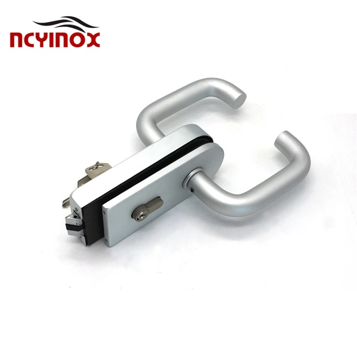 Stainless Steel Color Frameless Glass Door Aluminum Door Handle Set With Center Locks