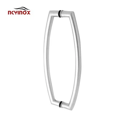 UK Bracket Style Stainless Steel 17" Glass Mounted Back-to-Back Curved Pull Handle